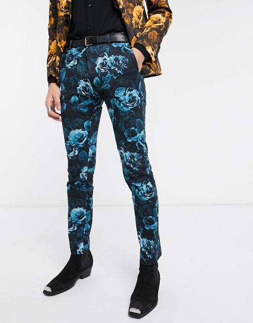 Twisted Tailor super skinny suit trousers with floral print in blue