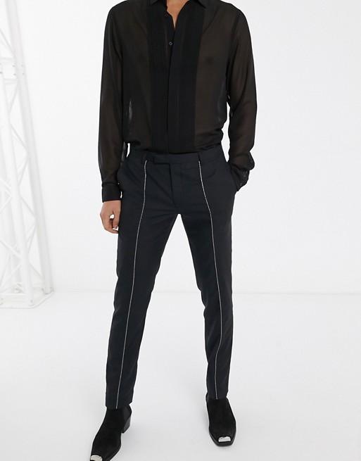Twisted Tailor super skinny trousers with silver piping in black