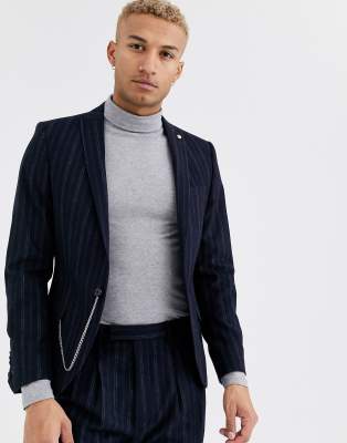 Twisted Tailor super skinny suit jacket in navy stripe Navy