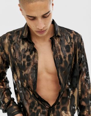 Twisted Tailor - Superskinny overhemd van doorzichtig kant met luipaardprint-Zwart