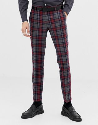 Twisted Tailor - Superskinny pantalon van wol met Schotse ruit-Rood