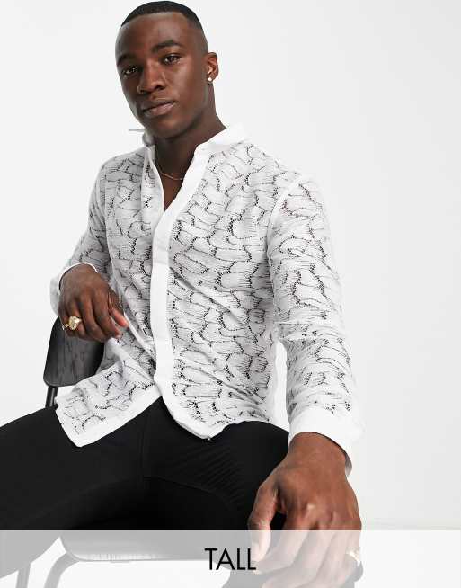 Twisted Tailor - Tall - Barrio - Skinny overhemd van wit kant