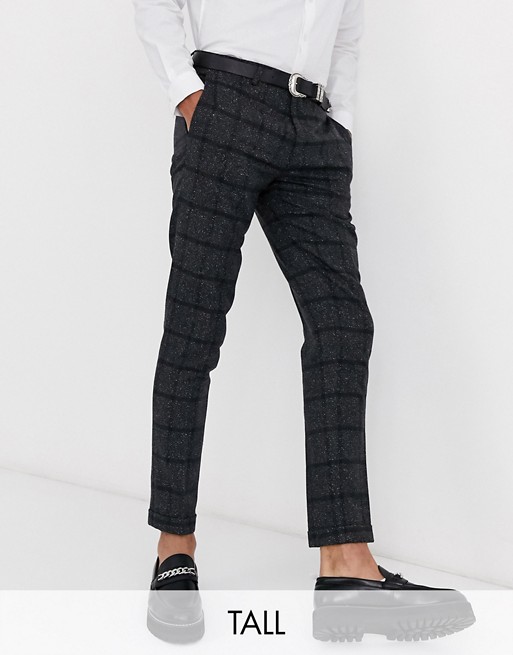 Twisted Tailor Tall cropped tapered trousers in dark grey check