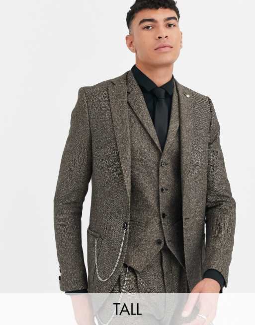 Twisted Tailor Tall – Garniturowa marynarka o bardzo obcisłym kroju w jodełkę
