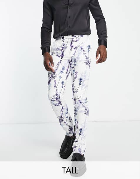 Twisted Tailor Tall lavadino skinny fit smart trousers in white with floral print