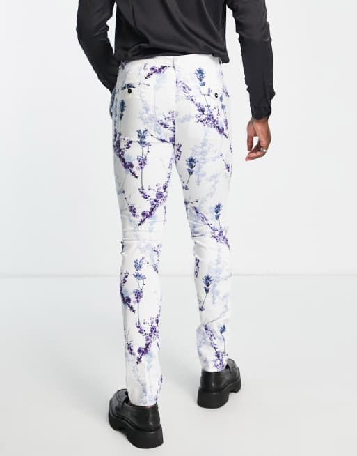 Twisted Tailor Tall lavadino skinny fit smart trousers in white with floral print, 2 of 4
