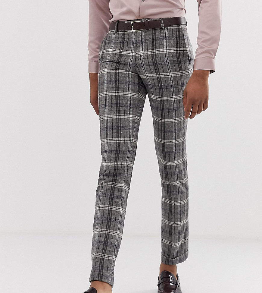 Twisted Tailor Tall - Pantaloni eleganti super skinny grigi con motivo a quadri vistoso-Grigio