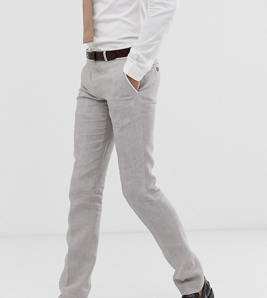Twisted Tailor – Tall – Sandfärgade kostymbyxor i linne med supersmal passform