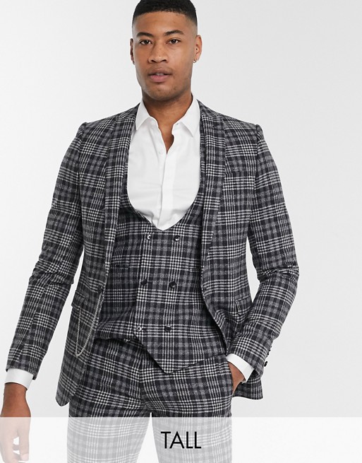 Twisted Tailor TALL suit jacket in grey check
