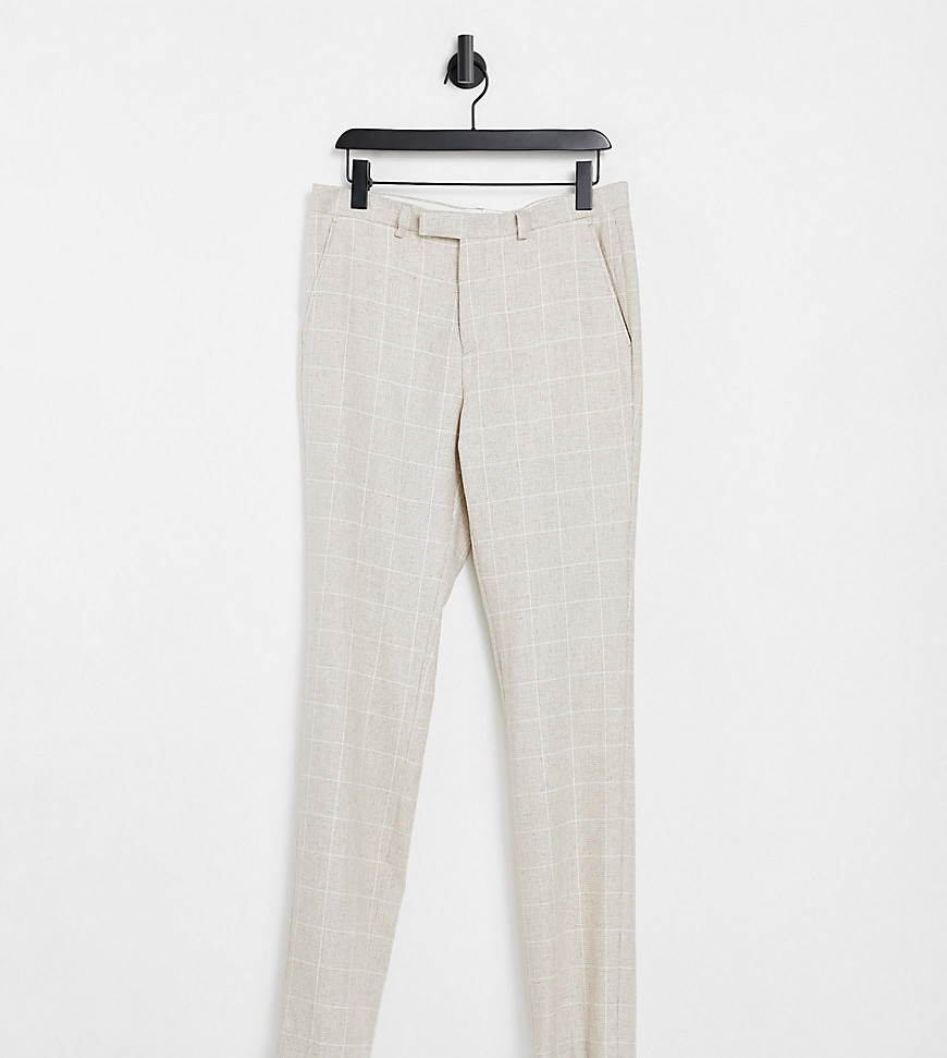 Twisted Tailor TALL suit pants in window pane check stone-Neutral
