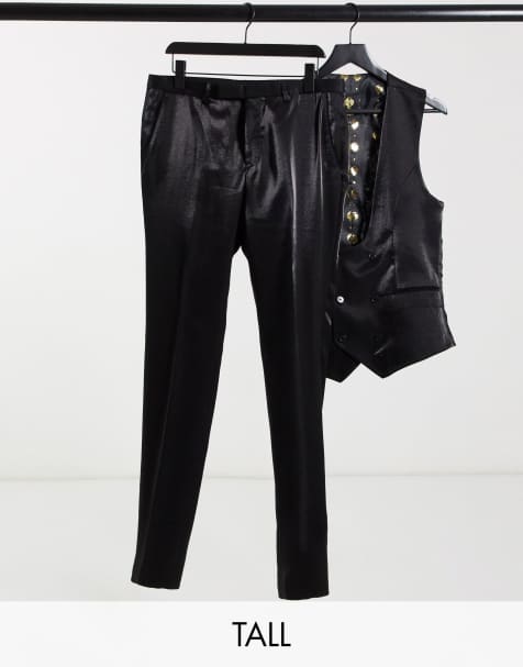 Twisted Tailor TALL suit trousers in high shine black - view 1