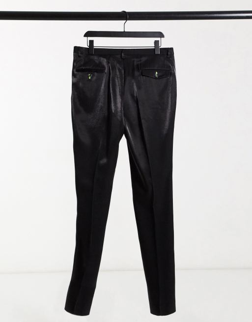 Twisted Tailor TALL suit trousers in high shine black, 2 of 4