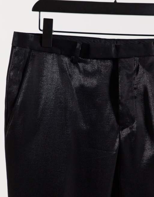 Twisted Tailor TALL suit trousers in high shine black, 3 of 4