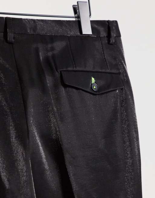 Twisted Tailor TALL suit trousers in high shine black, 4 of 4