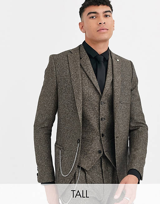  Twisted Tailor Tall super skinny suit jacket in herringbone 
