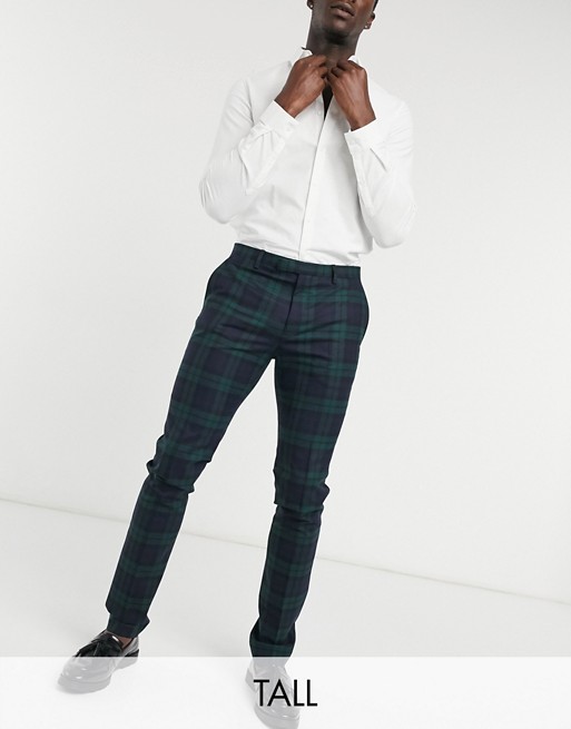 Twisted Tailor TALL super skinny suit trousers in green tartan check