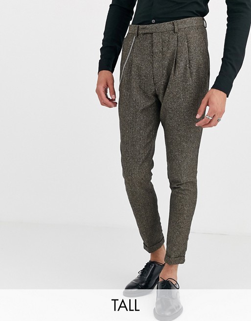 Twisted Tailor Tall tapered fit cropped suit trousers in herringbone
