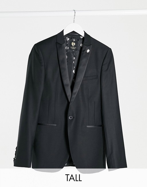 Twisted Tailor TALL tuxedo jacket in black with satin shawl lapel