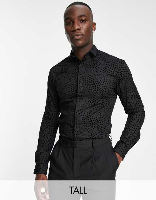 Twisted Tailor Tall - Vasanthan - Overhemd met geometrische geflockte print in zwart