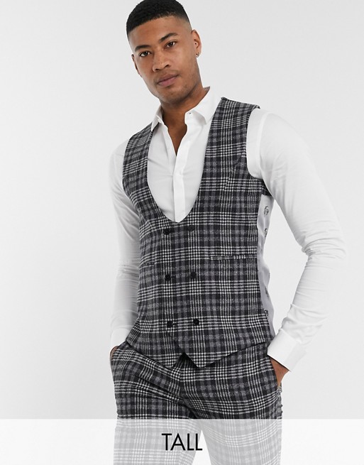 Twisted Tailor TALL waistcoat in grey check