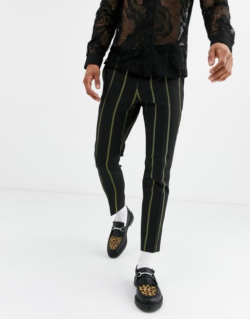 Black and clearance yellow striped trousers