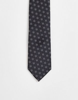 Twisted Tailor tie in black with jaquard design