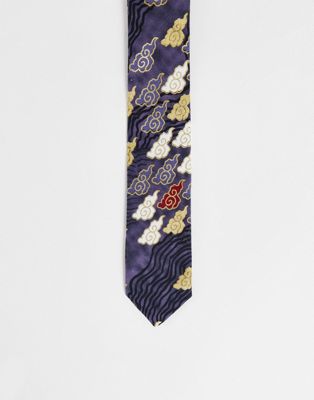 Twisted Tailor tie in navy with multicolour cloud print