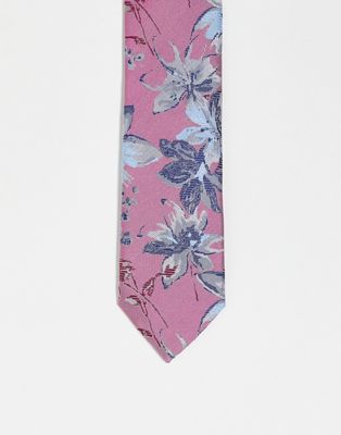 Twisted Tailor tie in pink with large scale blue floral pattern - ASOS Price Checker