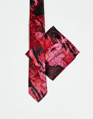 Twisted Tailor tie set in multi with paint spill design