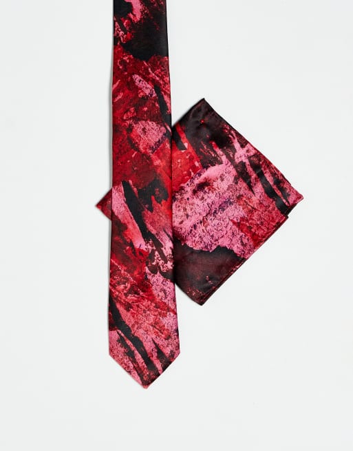Twisted Tailor tie set in multi with paint spill design