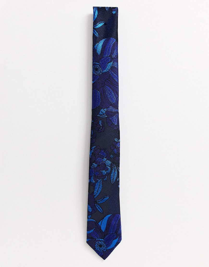 Twisted Tailor tie with bright floral print in blue