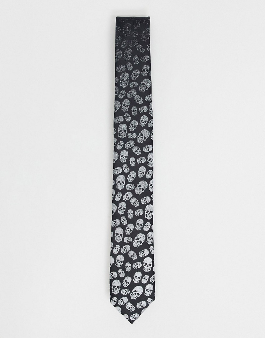 Twisted Tailor tie with faded skull print in black