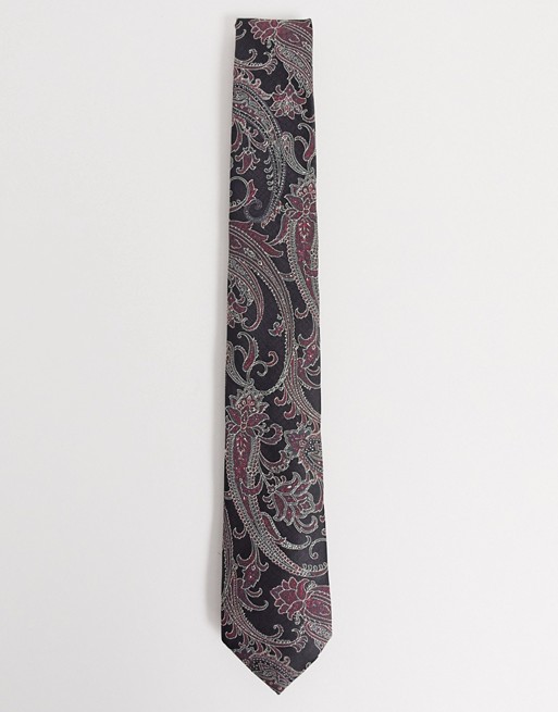 Twisted Tailor tie with paisley jaquard in black