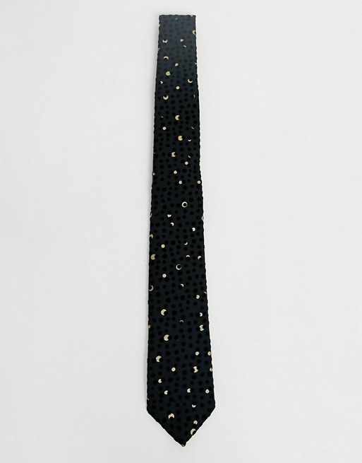 Twisted Tailor tie with polka dot flocking in black