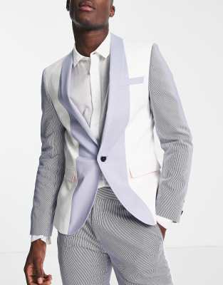 Twisted Tailor Triptych Skinny Suit Jacket In White And Blue Stripe ...