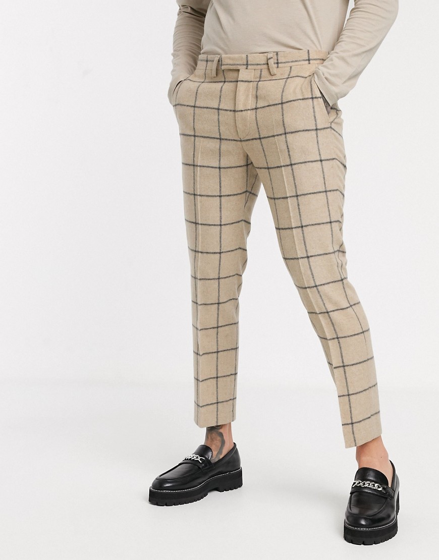 Twisted Tailor trousers in camel windowpane-Stone