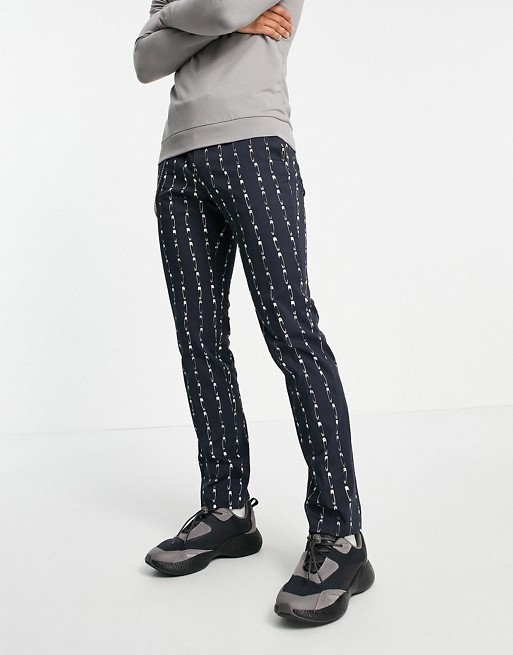 Twisted Tailor trousers with chain in safety pin stripe in black
