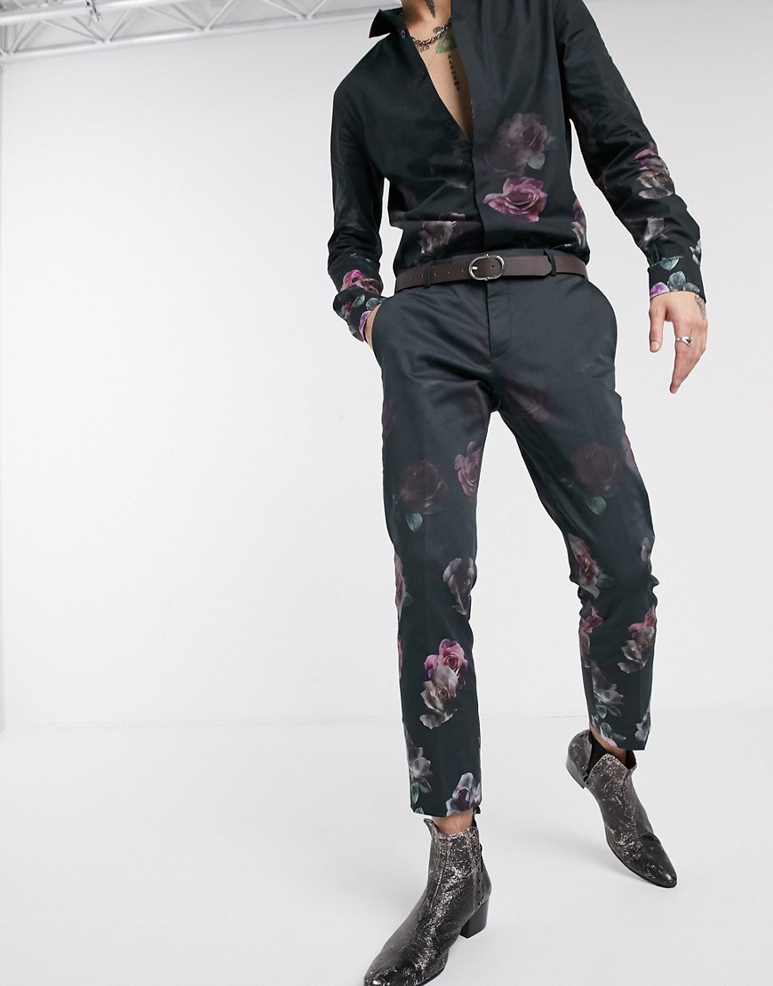 Twisted Tailor trousers with floral fade print in black