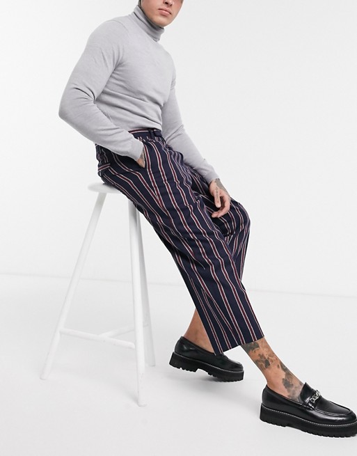 Twisted Tailor trousers with red stripes in navy