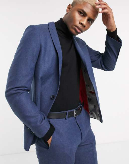 Twisted Tailor tweed suit jacket in navy ASOS