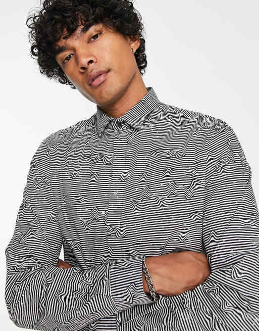 Mens Black White Vertical Striped Shirt Long Sleeve Hit Color Shirts Casual  Regular-Fit : : Clothing, Shoes & Accessories