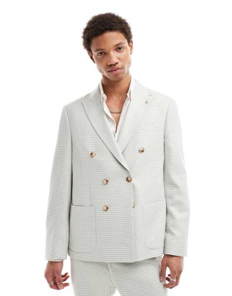 Twisted Tailor - Veste de costume ajustée à double boutonnage et motif pied-de-poule - Vert sauge - view 1