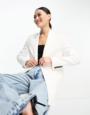 Twisted Tailor jacquard suit jacket in white - ASOS Price Checker