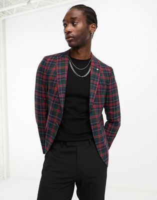 Twisted Tailor woolf check suit jacket in green - ASOS Price Checker