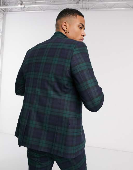 Twisted Tailor - Veste de costume super ajustée à carreaux écossais avec chaîne - Vert, 2 de 4