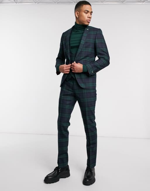 Twisted Tailor - Veste de costume super ajustée à carreaux écossais avec chaîne - Vert, 4 de 4