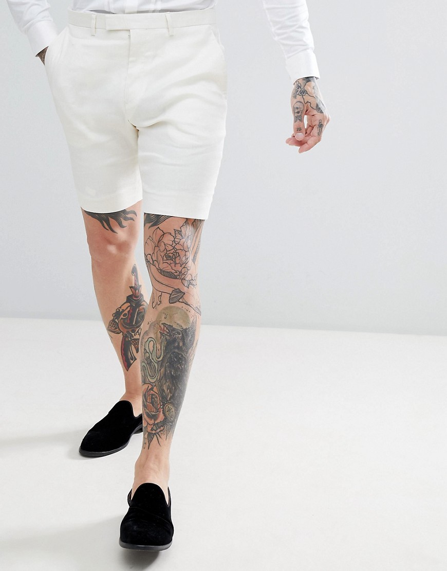 Twisted Tailor wedding shorts in cream linen-White