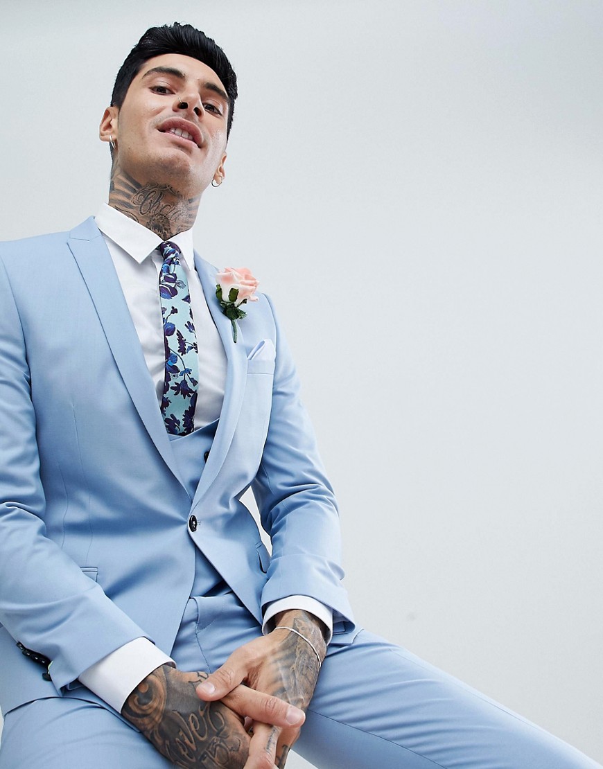 Twisted Tailor wedding super skinny suit jacket in light blue
