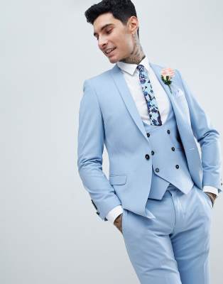 light blue skinny suit