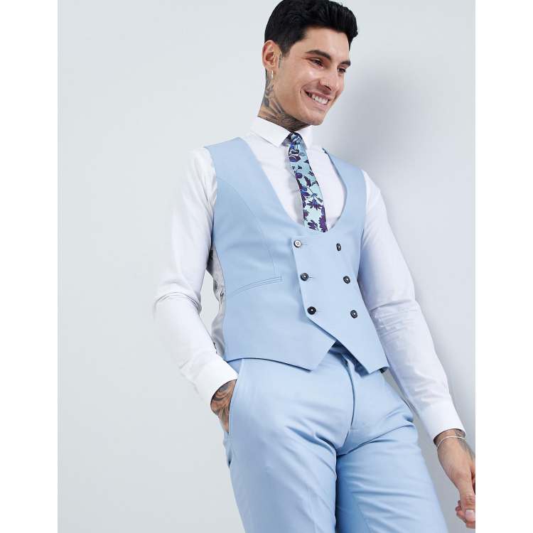 Twisted Tailor wedding super skinny suit vest in light blue